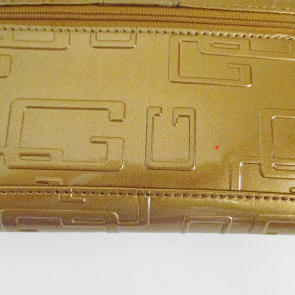 Guess Women's Tri-Fold Checkbook Wallet, Logo World SLG, Gold, G w/Rhinestones - Picture 9 of 12